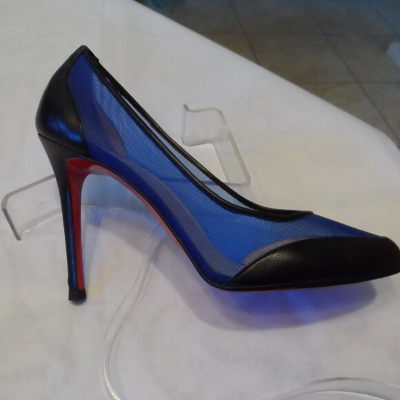 Christian Louboutin Black & Blue Leather / Mesh Heeled Pumps – IT 38.5 /US 8–8.5 - Picture 10 of 16